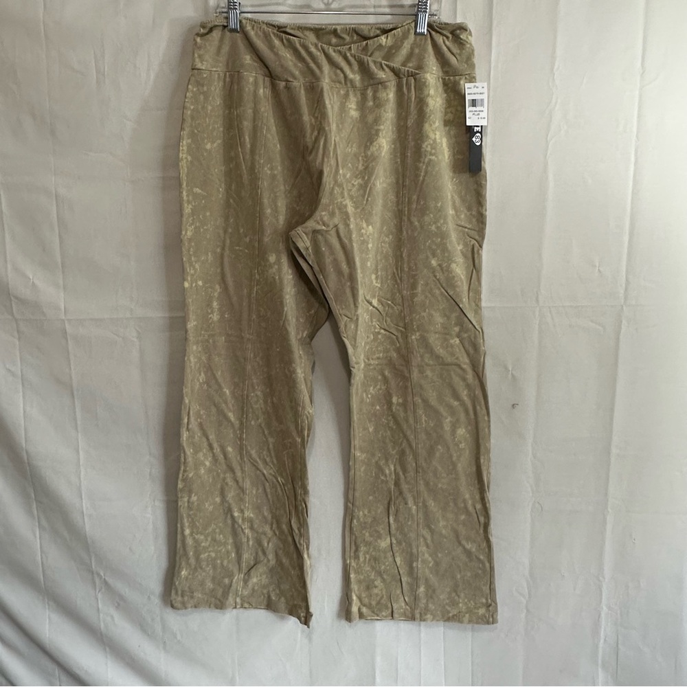 Love 83 Womens Tan Acid Washed Knit Wide Leg Pants